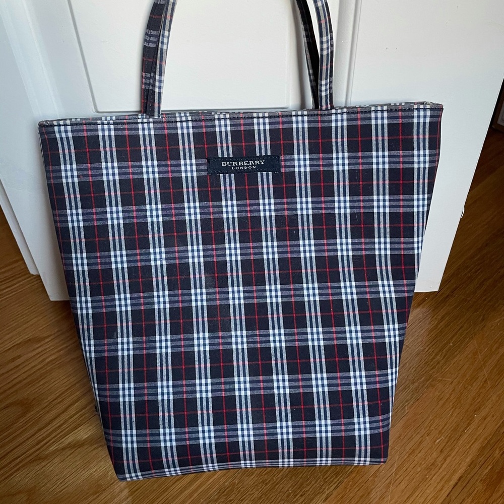authentic vintage blue plaid Burberry bag.
